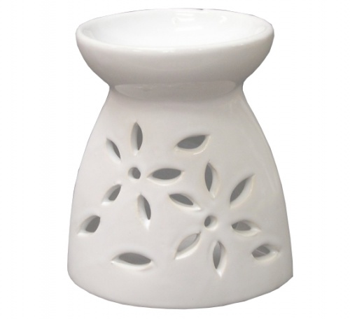 Kominek ceramiczny wycięte kwiaty - biały