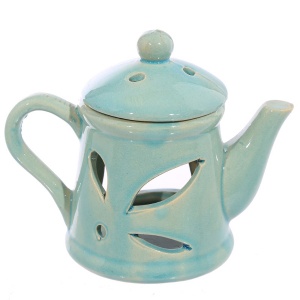 Kominek ceramiczny w kształcie czajnika - błękitny