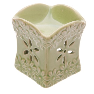 Kominek ceramiczny ozdobiony kwiatami - zielony - 1szt.