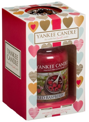  Yankee Candle - Valentines - Duży słoik Red Raspberry + nakładka na słoik