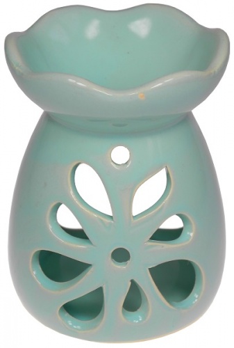 Kominek ceramiczny z wyciętym kwiatkiem - turkusowy 3
