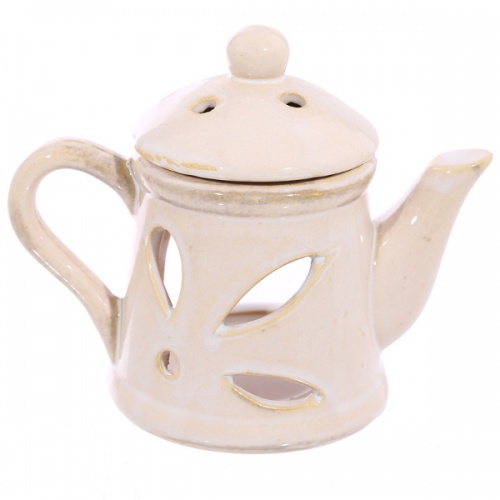 Kominek ceramiczny w kształcie czajnika - biały