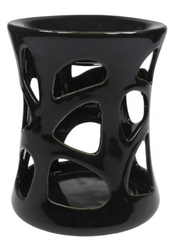 Kominek ceramiczny z wyciętymi figurami - czarny